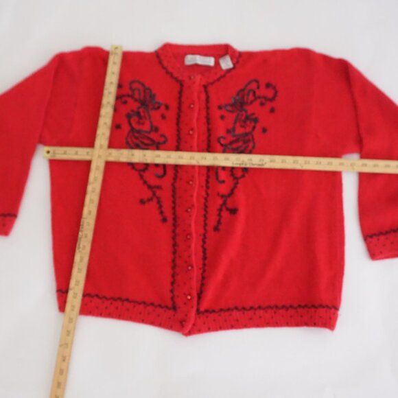 Vintage Karen Scott II Red Beaded Embroidered Cardigan Holiday Grandmacore 3X - Picture 2 of 10